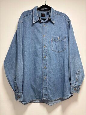 VINTAGE LEVI'S RED TAB DENIM LONG SLEEVE SHIRT MENS SIZE LARGE FRONT COTTON